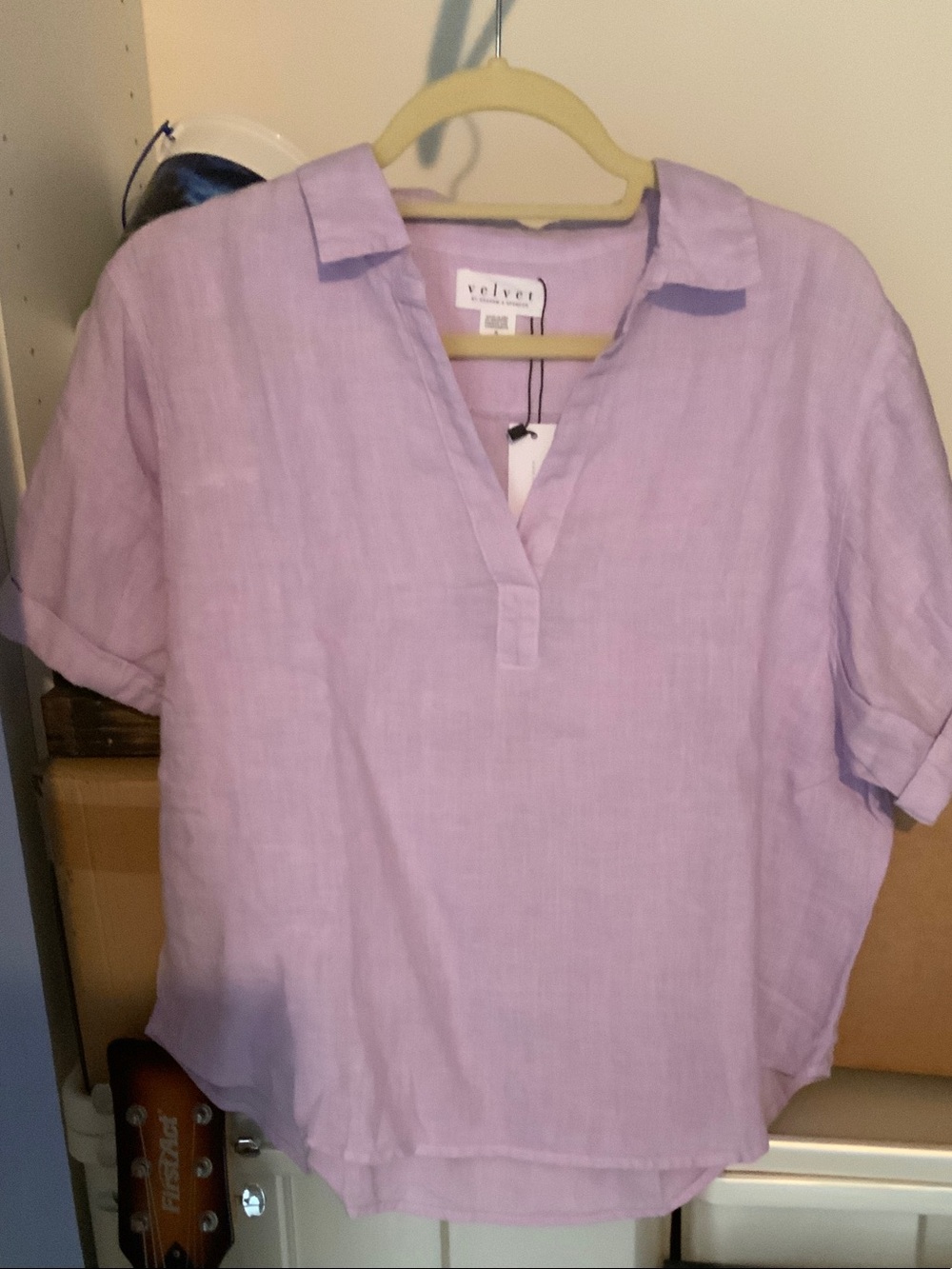 Velvet by Graham & Spencer Lavender Linen V-Neck Blouse